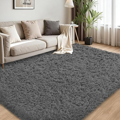 5x8 Area Rug for Living Room:Ultra Soft Fluffy Shag Dark Grey Rugs,Large Fuzzy Plush Indoor Non Slip Carpet Washable Rug for Bedroom Kids Nursery Office Dorm Modern Decor(Dark Grey 5'x8')