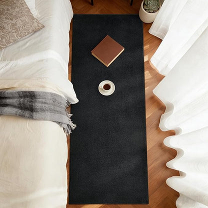 FinRèc 2x8 Washable Runner Rugs for Kitchen Hallway Bedroom, Low Pile Thin Rug Solid Color, Non-Slip Carpet Indoor for Home Decor (Pure Black)