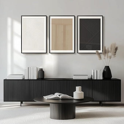 Framed Black and White Abstract Wall Art Bedroom, 3 Piece Neutral Modern Minimalist Canvas Artwork for Walls, Geometric Boho Pictures Prints for Living Room Dining Room Hallway Wall Decor, 16x24 Inch