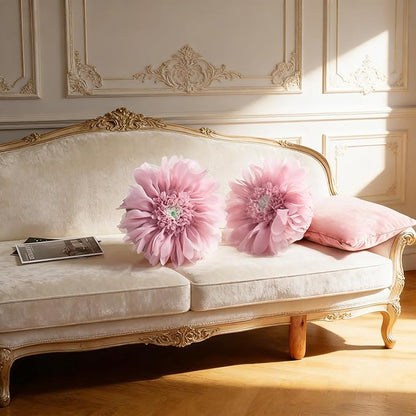 3D Flower Round Throw Pillows Cute Decorative Daisy Sunflower Accent Pillow Modern Farmhouse Elegant Cushion for Bed Couch Chair Car Bedroom Living Room Home Decor Gift 14 Inch Rose Gold