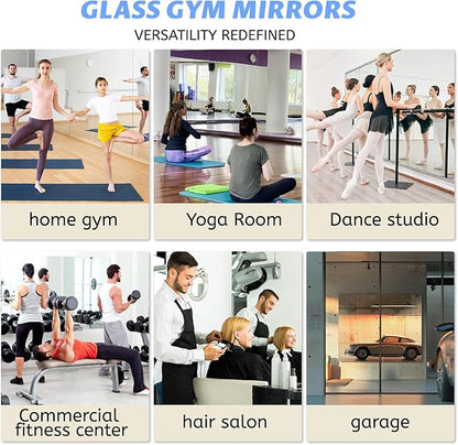 2 PCS Tempered Glass Home Gym Mirror 48 x 24 Inch (Each), Full Length Wall Mounted & Frameless Full Mirror for Gym, Yoga Studio, Dancing Studio