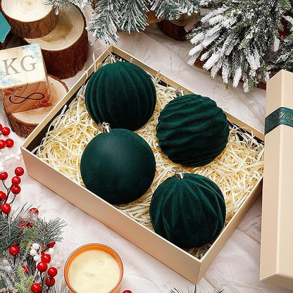 Liliful 12 Pcs Velvet Christmas Ornaments Balls, 4 Inch Flocked Plastic Christmas Tree Ball Shatterproof Hanging Ornaments Decorations for Xmas Tree Vintage Holiday Rustic Home Decor(Dark Green)