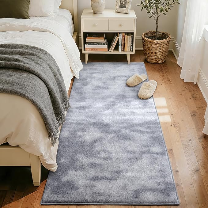 FinRèc 2x8 Washable Runner Rugs for Kitchen Hallway Bedroom, Low Pile Thin Ultra Soft Shag Rug, Non-Slip Carpet Indoor for Home Decor (Tie-dye Grey)