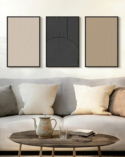 Drsoum Minimalist Boho Wall Art Framed Modern Abstract Neutral Line Wall Decor Mid Century Geometric Artwork Bedroom Living Room 16x24in Black Framed
