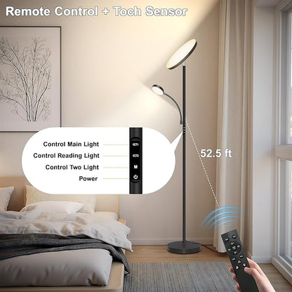 Floor Lamp-42W/4200LM Super Bright Floor Lamp,Dimmable 2-in-1 LED Floor Lamp for Bedroom,Torchiere Floor Lamps with Remote & Touch Control,69" Tall Standing Lamp for Living Room,Office,Reading,Black
