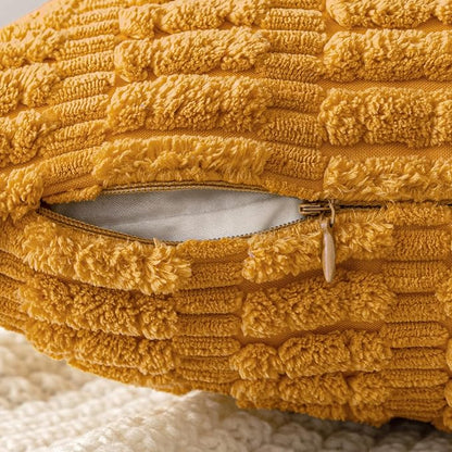 MIULEE Pack of 2 Corduroy Decorative Throw Pillow Covers 16x16 Inch Soft Boho Striped Pillow Covers Modern Farmhouse Home Decor for Summer Sofa Living Room Couch Bed Gold Yellow
