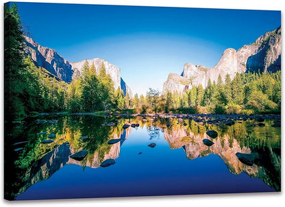 SKASNFAI Yosemite National Park Canvas Wall Art Forest Artwork Blue Lake Picture Prints Framed Home Decor for Bedroom Living Room (12x16 inch)