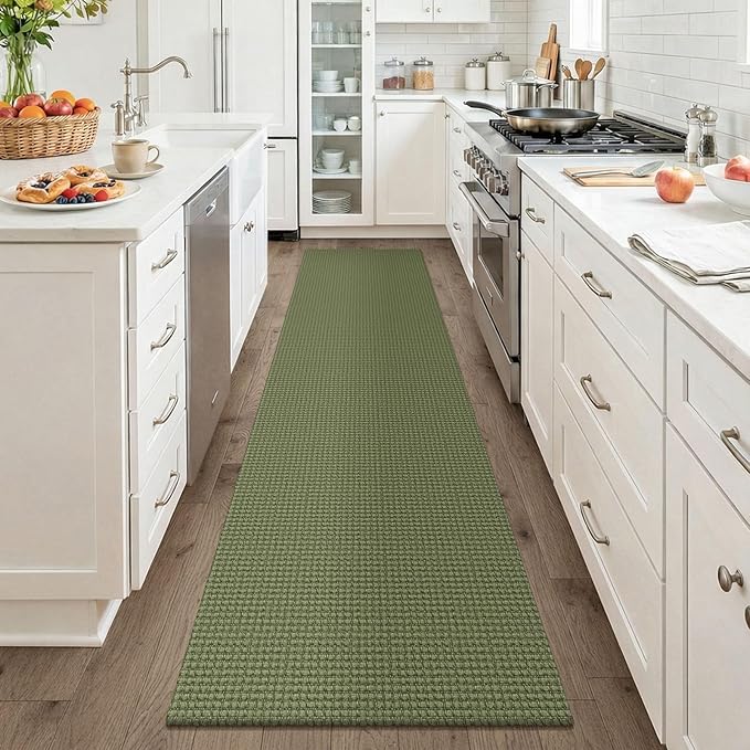 KOZYFLY Cotton Runners for Hallway 2x8, Washable Runner Rug, Woven Non Slip Kitchen Runner, Braided Entryway Rug, Floor Carpet for Foyer, Bedroom, Hall, Olive Green/Earthy Green
