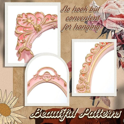 Beeveer 3 Style Vintage Mirrors Set Decorative Oval Wall Mirror Small Antique Mirrored Tray Decorative Hanging Mirror for Bathroom Bedroom Jewelry Organizer Victorian Decor (Shield,Pink)