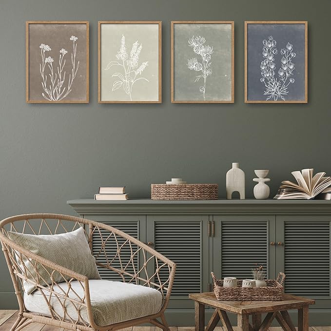 Heiple Framed Boho Wall Art Set of 4 Wooden Wall Art for Rustic Vintage Farmhouse Home Living Room Bedroom Bathroom Kitchen Wall Decor (Brown, 16"x20")