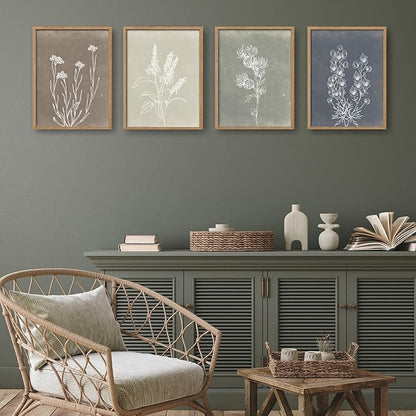 Heiple Framed Boho Wall Art Set of 4 Wooden Wall Art for Rustic Vintage Farmhouse Home Living Room Bedroom Bathroom Kitchen Wall Decor (Brown, 12"x16")