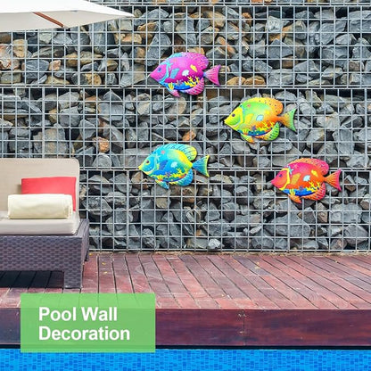 Oraytteo Metal Fish Wall Decor, Set of 4 Fishes Wall Art Decorations for Barthroom Fence Pool Patio Beach Home Decor, Indoor or Outdoor Decorations