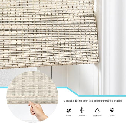 Motorized Bamboo Roman Shades, Motorized Blinds with Remote Compatible with Homekit, Alexa GoogleHome, Smart Wood Woven Shades for Indoor Windows, Customize, Sandstone Grid