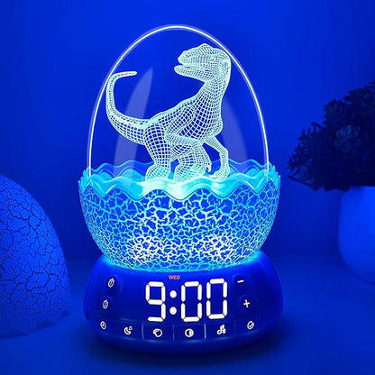 Dinosaur Egg Kids Clock/Decorative Lamp/Night Light/Bluetooth Speaker/White Noise Lullaby Machine 4 in1, 11 Colors Touch, Creative Gifts for Boys/Girls/Adult