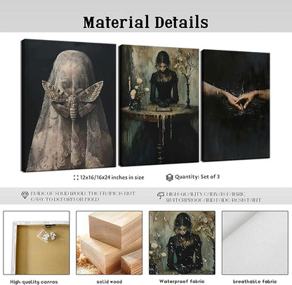 Dark Academia Wall Art, Moody Gothic Victorian Canvas Wall Decor Painting, Vintage Creepy Aesthetic Artwork Poster Prints Pictures for Living Room Bedroom 12x16 Inch Framed
