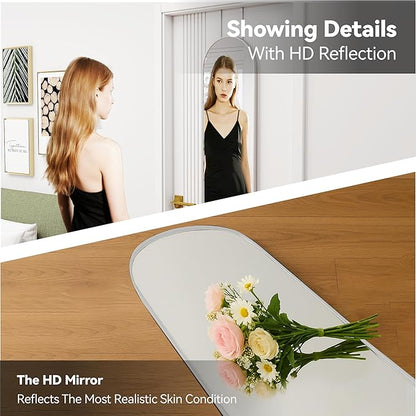 SCWF-GZ 57x16 Door Hanging Full Length Mirror, Floor Stand (Height 5.7ft just Body in1.3ft) / Wall Mounted Metal Frame Arch Dressing Mirrors for Bedroom Living Room 57 inch Silver