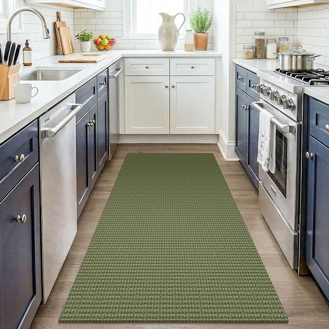 KOZYFLY Washable 3x4 Entry Area Rug, Braided Throw Rugs for Entryway, Non Slip Door Mat Indoor Outdoor Entrance, Front Porch Foyer Carpet for Kitchen, mudroom, Bathroom, Olive Green/Earthy Green