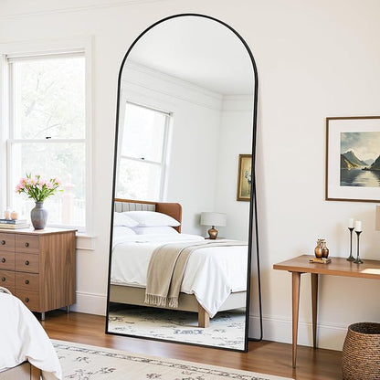 71"×32" Arched Full Length Floor Mirror, Standing Mirror with Aluminum Frame, Large Body Mirror of Free Standing/Wall Mount/Leaning for Bedroom, Living Room, Dressing Room, Black