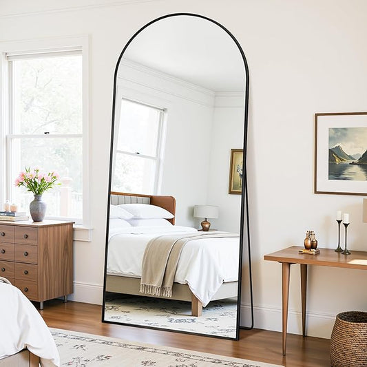 71"×32" Arched Full Length Floor Mirror, Standing Mirror with Aluminum Frame, Large Body Mirror of Free Standing/Wall Mount/Leaning for Bedroom, Living Room, Dressing Room, Black
