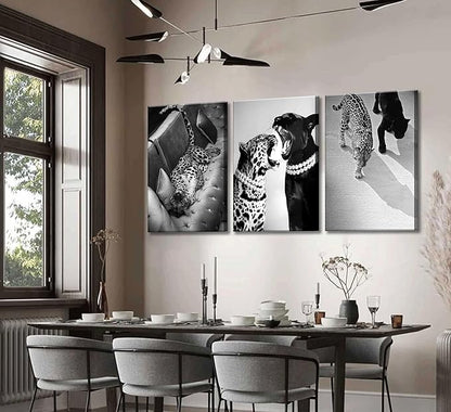 3 Pcs Black and White Cheetah Canvas Wall Art Vintage Trendy Wild Leopard Painting Picture Wall Decor Poster Print Artwork for Bedroom Living Room Apartment Home Decoration (24Lx16W-Canvas)