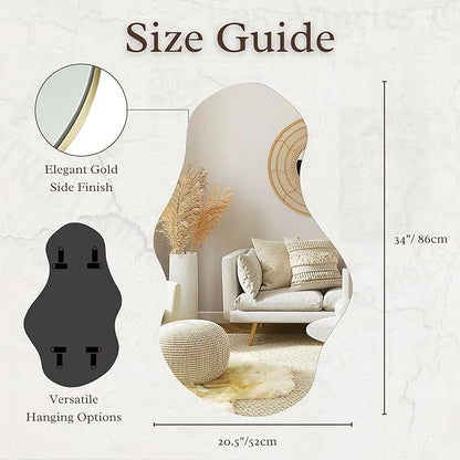 PERFNIQUE Irregular Wall Mirror Asymmetrical Mirror, 34''x20.5'' Decorative Modern Mirrors for Bathroom Bedroom Living Room Entryway, Cloud Frameless Mirror, Wall Mounted (34''x20.5'', Cloud)