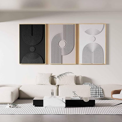 Framed 3D Textured Boho Neutral Abstract Wall Art for Bedroom, 3 Piece Mid Century Modern Artwork for Walls, Creamy White Brown Relief Sculptures for Diningroom Hallway Wall Decor 16x24 In