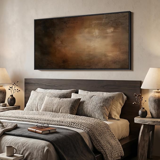 Large Framed Brown Black Abstract Wall Art, Modern Vertical Canvas Prints Paintings Artwork for Walls, Moody Contemporary Pictures Wall Decor for Hallway Living Room Bedroom Dining Room, 30x60 In