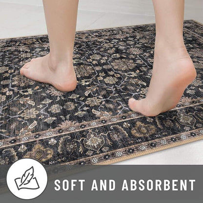 KUTA Extra Long Runner Rug for Hallway 2.6x20ft, Vintage Washable Kitchen Rugs, Brown Non-Slip Stair Runners Indoor Soft Printed Floral Carpet for Bedroom Living Room Nursery