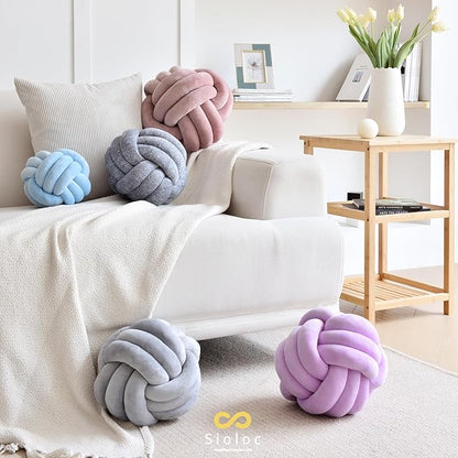 Sioloc Soft Knot Ball Pillows,Round Throw Pillow Cushion Home Decoration Plush Pillow,Throw Knotted Pillow Handmade Round Pillow（13.7inches,Beige）