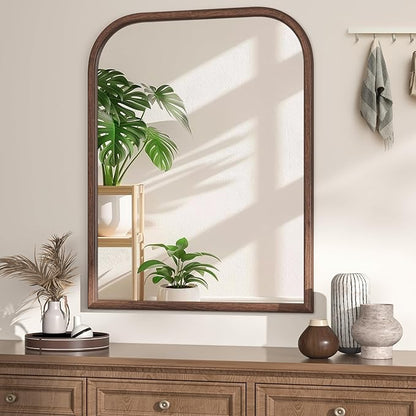 28"x36" Arch Wall Mirror for Wall, Wall Mounted Vanity Mirror for Bedroom, Wood Grain Finish Frame Mirror with Tempered Glass, Vintage Decorative for Bathroom, Entryway, Living Room, Walnut