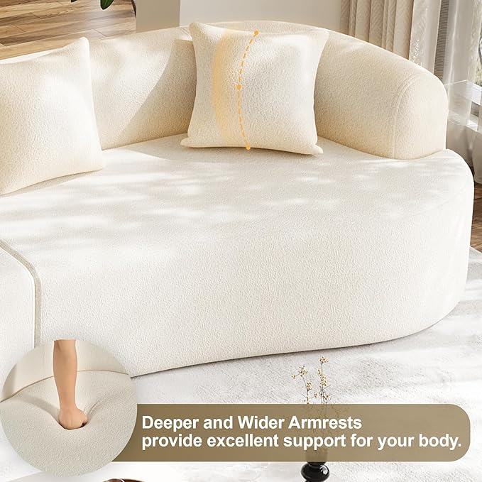 131" Oversized Sectional Sofa for Living Room, Modern Luxury Plush Chenille 4-Seater Extra Deep & Wide Seat Curved Cloud Couch with 4 Throw Pillows, No Assembly Needed, Cream White
