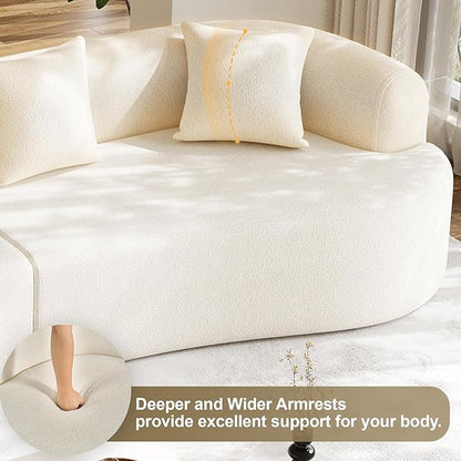 131" Oversized Sectional Sofa for Living Room, Modern Luxury Plush Chenille 4-Seater Extra Deep & Wide Seat Curved Cloud Couch with 4 Throw Pillows, No Assembly Needed, Cream White