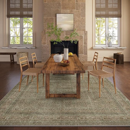 Washable Area Rugs for Living Room: 9x12 Bedroom Rug Boho Vintage Rugs Stain Resistant Non Slip Low Pile Lightweight Soft Carpets for Dining Room Kitchen Nursery Kids Room Farmhouse Living Room