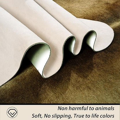 Large Washable Non Slip Faux Cowhide Rug 6x7 Brindle and White, Speckled Cow Print Area Rugs for Living Room, Cruelty-Free Animal Skin Carpet, Western Rustic Room Decor Aesthetic