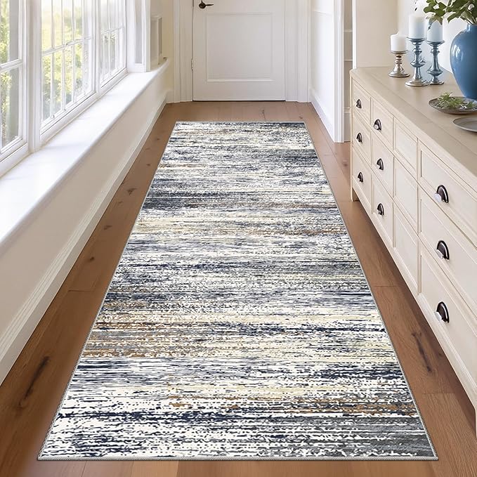 Modern Abstract Runner Rug 2x8 Washable Runner Rugs with Non Slip Backing, Low Pile Soft Runner for Hallway Entryway Laundry Bedroom Kitchen