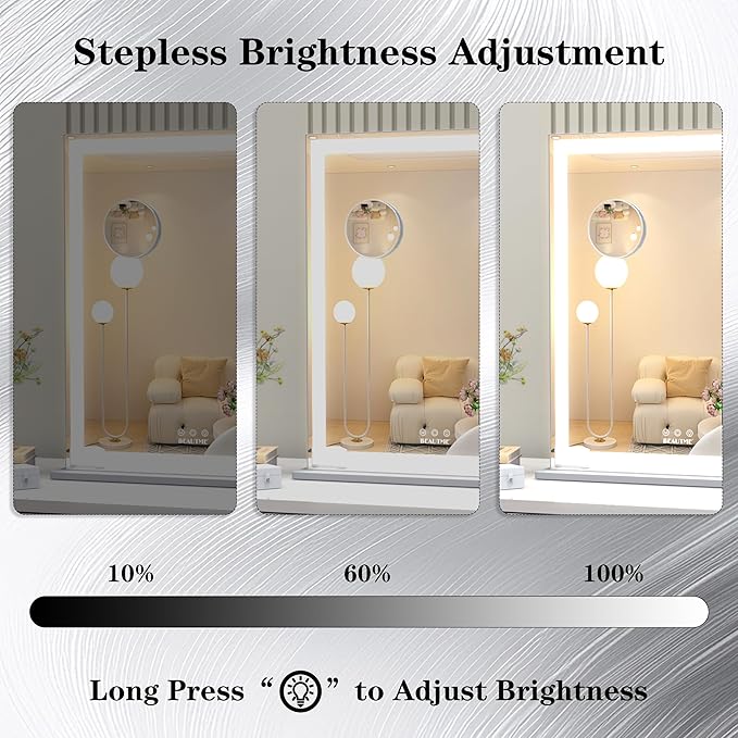 ANYHI Makeup Mirror with Lights, 24"x20.5" Lighted Vanity Mirror with 10X Magnifying, 3 Color Modes, Dimmable, Smart Touch Control, Memory Function, USB Charging Port, Tabletop/Wall Mount, Silver