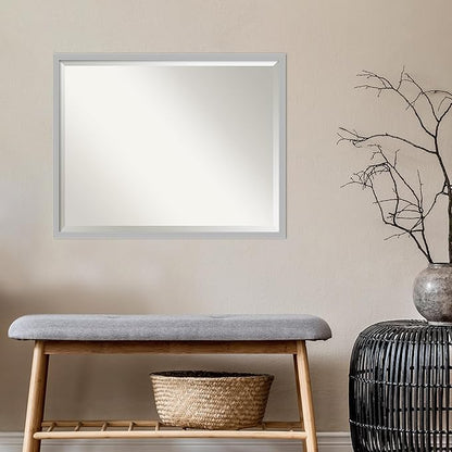 Amanti Art Silver Bathroom Mirror for Over Sink, 23x29 Hera Chrome Rectangle Vanity Mirror, Large Modern Frame, Hangs Horizonally and Vertically, Bathroom Wall Decor, Beveled Edge