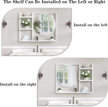 White Metal Framed Bathroom Mirror with Shelf, 31" X 24.4" Rectangular Wall Mounted Bathroom Vanity Mirror, Modern Bathroom Mirror with Storage for Over Sink, Entryway