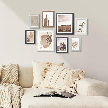 ArtbyHannah Gallery Wall Frame Set,Vintage Multi-Color Picture Frames Collage Wall Decor with Neutural Art for Living Room Stariway,8 Pack Assorted Size 8"x10",5"x7",4"x6", Small