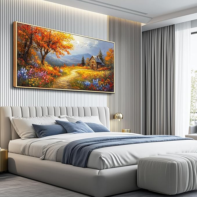 FUHAIHUA Wood Framed Canvas Wall Art For Living Room Wall Decor For Bedroom Office Wall Decoration Reddish Orange Tree Paintings Farmhouse Pictures Artwork Room Aesthetic Home Decor 20x40 In