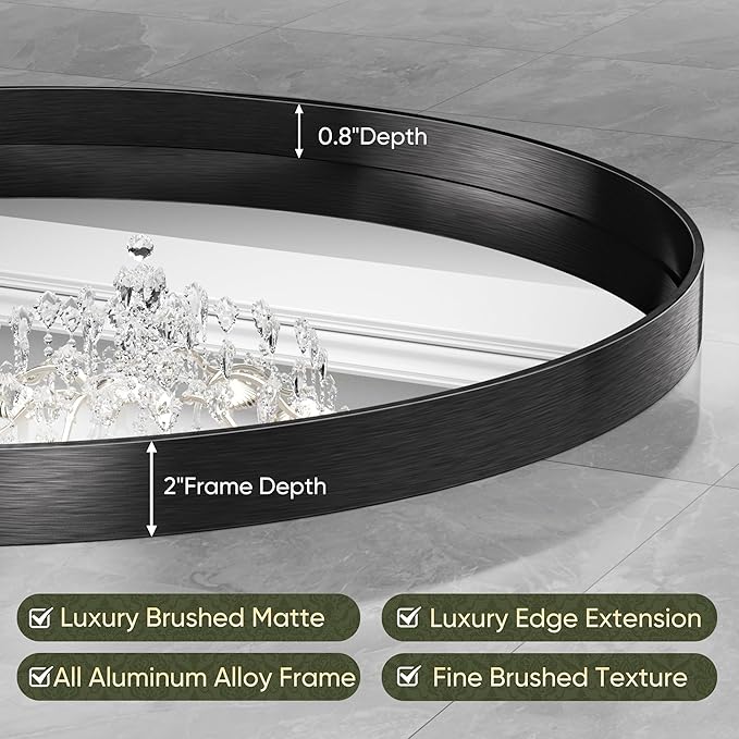 Suidia 2-Pack 24" x 24" Bathroom Mirror, Bathroom Vanity Mirror Metal Framed, Wall-Mounted Mirrors for Bedroom, Living Room, Entryway, Hallway, Black, Round Style
