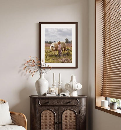 Momentworth 20x24 Picture Frame with Mat for 16x20 Set of 3, Dark Brown Wood Grain 20x24 Frame for Wall Mounting (3 Pack, Walnut)