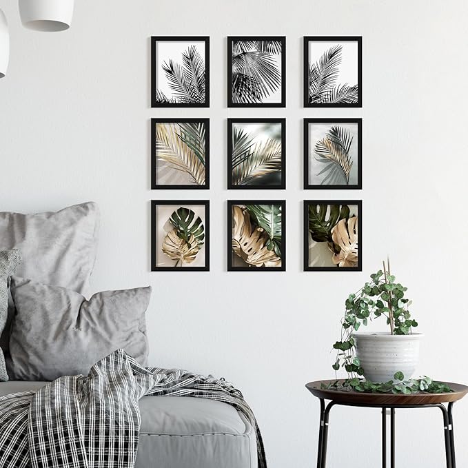 YESKAY 8x10 Picture Frame Set of 9, Display Pictures 5x7 with Mat or 8 x 10 Without Mat, Multi Photo Frames for Wall Mounting or Table Top Display, Black