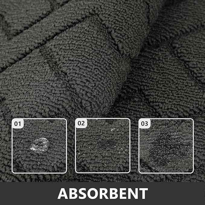 hicorfe Kitchen Runner Rugs and Mats Sets,2 Pieces Absorbent Non-Slip Kitchen Rug,Comfort Kitchen Mat for Floor,Washable for Kitchen,Hallway,Office,Sink,Laundry(20"x59"+20"x32",Charcoal)