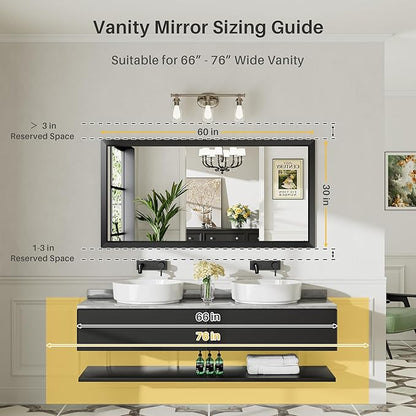 Briivue 60x30 Inch Black Bathroom Mirror for Wall, Thick Metal Framed Rectangle Mirrors for Over Sink, Bedroom, Living Room, Entryway, Anti-Rust, HD Tempered Glass