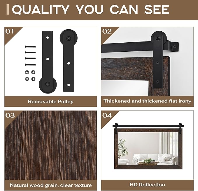 COGOOD Bathroom Mirrors for Over Sink - 41 x 26 Farmhouse Barn Door Wall Mirror for Bathroom, Living Room, Entryway Wall Decor Black Brown