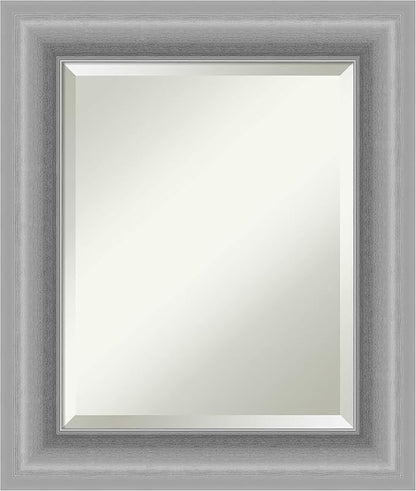 Amanti Art Silver Bathroom Mirror for Over Sink, 26x22 Peak Polished Nickel Rectangle Vanity Mirror, Small Traditional Frame, Hangs Horizonally and Vertically, Bathroom Wall Decor, Beveled Edge
