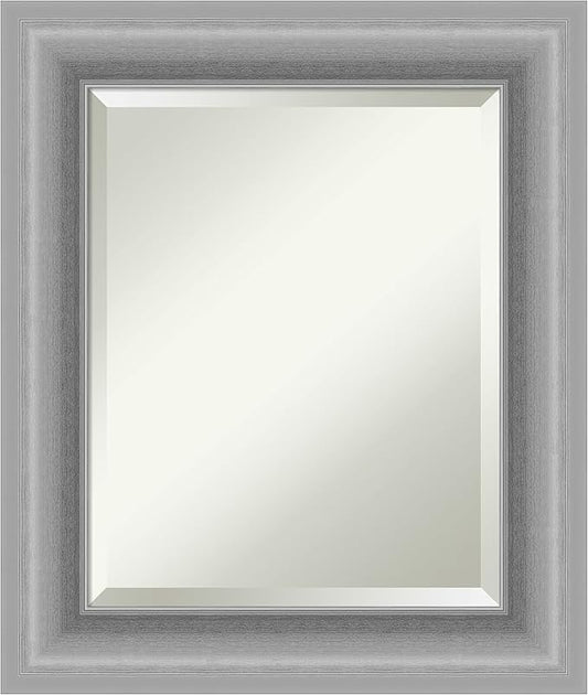 Amanti Art Silver Bathroom Mirror for Over Sink, 26x22 Peak Polished Nickel Rectangle Vanity Mirror, Small Traditional Frame, Hangs Horizonally and Vertically, Bathroom Wall Decor, Beveled Edge