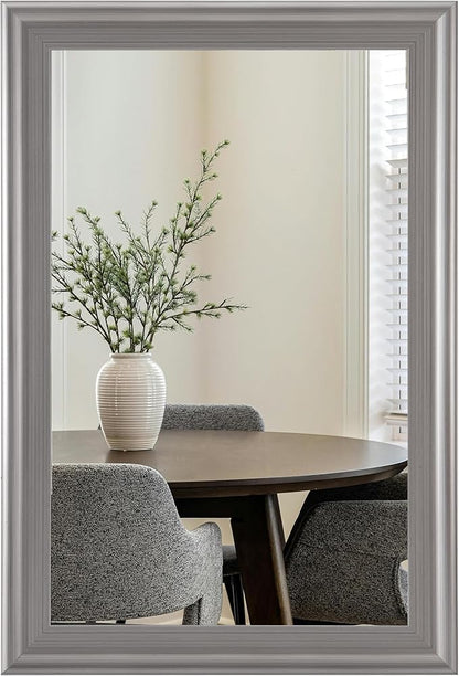 Tanmicoshomy Bathroom Mirrors for Wall 24x36 Inch, Rectangle Mirror with Brushed Silver Grey Wooden Frame for Bathroom Bedroom or Entryway