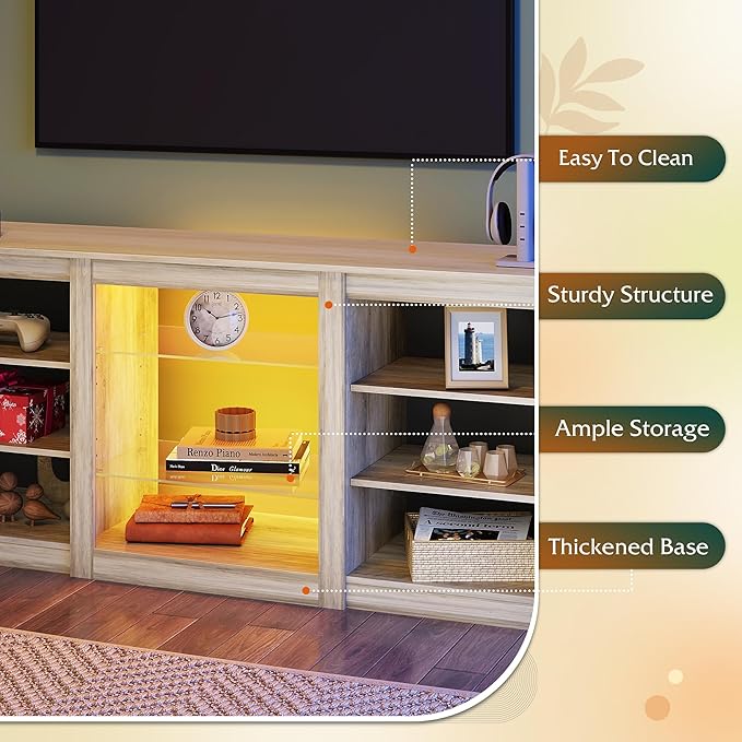 WLIVE Modern TV Stand for 65 Inch TV, Entertainment Center with Adjustable Open Shelves & RGB LED Lights, Sturdy Media Console for Living Room, Bedroom,Gaming(Gray Oak)